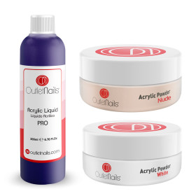 Pack Acrílico: Nude 30g - White 30g - Líquido Acrílico Pro 200ml